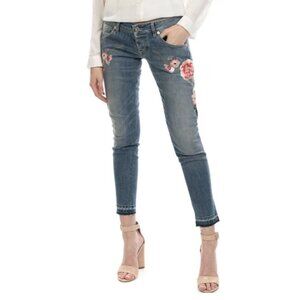 Atos Lombardini sz 26 Jeans Blue skinny floral embroidered Denim Low Rise Y2K